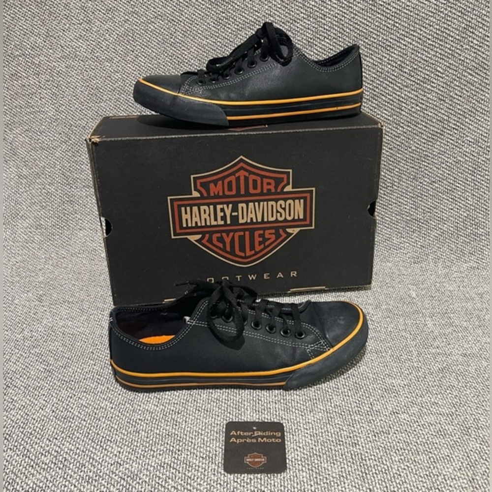 Harley-Davidson Black and Orange Sneakers Low-Top Canvas with box and tags.